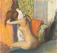 Po koupeli, žena si suší zátylek 1898, Musée d'Orsay, Paříž, Francie