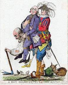 Caricatura del Terzo Stato che porta sulla schiena il Primo Stato (clero) e il Secondo Stato (nobiltà).