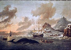 Holenderscy wielorybnicy w pobliżu Spitsbergenu, przez Abrahama Storcka, 1690