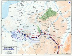 Die deutsche Angriffsplanung nach dem Schlieffen-Plan (links) und deren Scheitern (rechts): Alliierte Truppen stoßen am 8. September 1914 in die Lücke zwischen der 1. und 2. deutschen Armee