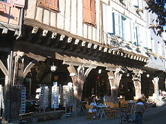 Covered shopfronts at Mirepoix.