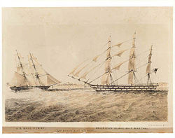 El bergantín estadounidense Perry enfrentándose al barco negrero Martha frente a Ambriz el 6 de junio de 1850  