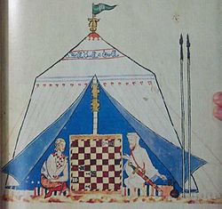 还有Libro de los juegos，卡斯蒂利亚的阿方索十世，显示了基督教与穆斯林的对比。