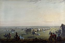 Auflösen des Lagers bei Sonnenaufgang, von Alfred Jacob Miller (1858-1860)