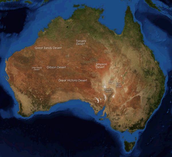 Localização dos desertos na Austrália