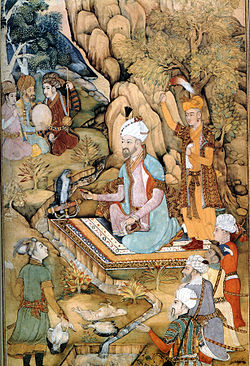 Un retrato de Babur, extraído de un antiguo manuscrito ilustrado del Baburnama 1589-90  