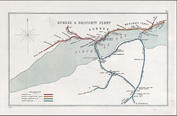 Et 1910 Railway Clearing House Junction Diagram, der viser Tay Bridge og forbindelseslinjerne, samt færgen, der forbinder Tayport med Broughty Ferry