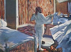 Degas, Ženska, ki se umiva v svoji spalnici. Impresionisti so slikali vsakdanje predmete, pogosto tako, kot da bi gledali skozi fotoaparat.