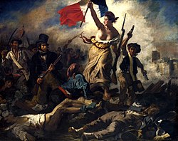 Liberty Leading the People (Eugène Delacroix, 1830) jest dobrze znanym przykładem sztuki nacjonalistycznej.