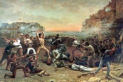 The Fall of the Alamo, 1903 Gemälde aus dem Herrenhaus des Gouverneurs von Texas in Austin, Texas
