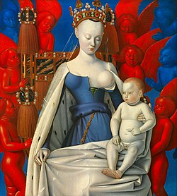 Agnès Sorel byla předlohou pro tuto Pannu s dítětem obklopenou anděly od Jeana Fouqueta (asi 1450).  