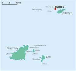 Burhou è a nord-ovest di Alderney.