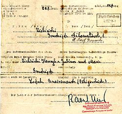 Mensagem da Cruz Vermelha de Łódź, Polônia, 1940.