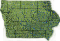 Les comtés et les principaux cours d'eau de l'Iowa.