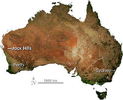 Placering af Jack Hills i Australien