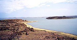 Jezero Turkana při pohledu z Jižního ostrova.