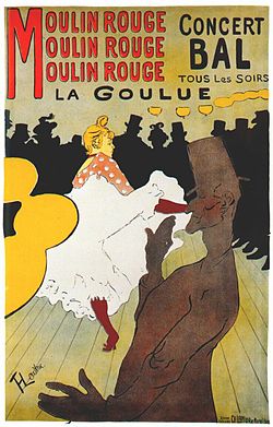 La Goulue pe scenă: afiș de Toulouse-Lautrec