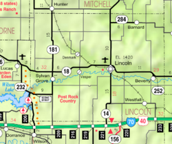 Mapa del KDOT de 2005 del condado de Lincoln (leyenda del mapa)