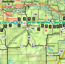 2005 KDOT Map of Wabaunsee County från KDOT (kartlegend)