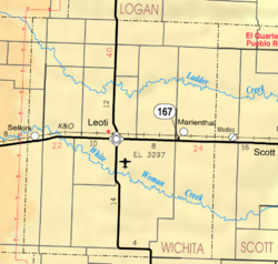 Mapa de 2005 del condado de Wichita del KDOT (leyenda del mapa)  