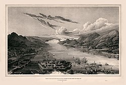 Blick auf die Insel Dejima in der Bucht von Nagasaki (aus Siebolds Nippon, 1897)
