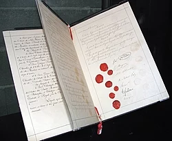Documento original da primeira Convenção de Genebra, 1864.