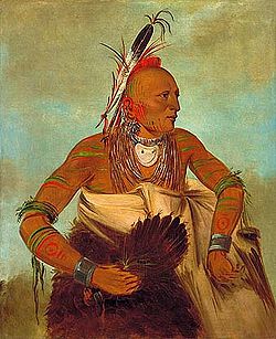 Războinic Osage din banda Wha-sha-she, pictură de George Catlin, 1834