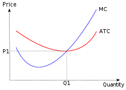 L'efficienza produttiva si verifica al minimo della curva del costo totale medio del bene