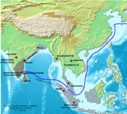 Rajendra Cholan alueet n. 1030 jKr.  
