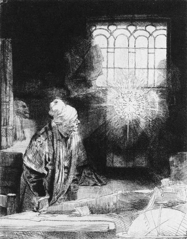 Faust Rembrandt van Rijn'i söövitusel (umbes 1650).