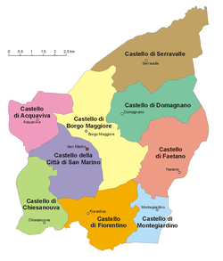 Posizione dei 9 castelli di San Marino