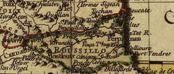 Historická mapa Perpignanu v Roussillone.