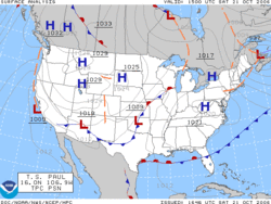 Un'analisi meteorologica di superficie per gli Stati Uniti il 21 ottobre 2006