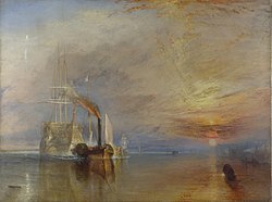 Det kæmpende Temeraire slæbes til sin sidste kajplads for at blive ophugget , 1839