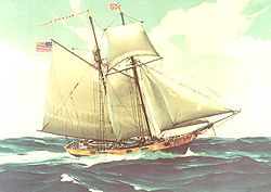 maalaus verohallinnon kutterista (joko Massachusetts (1791) tai sen korvaava Massachusetts II).  