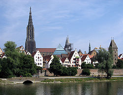 View of the old town from the right bank of the Danube