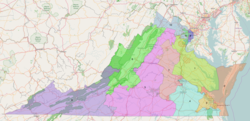 Virginia's kongresdistrikter siden 2017 som følge af rettens afgørelse fra 2016.  