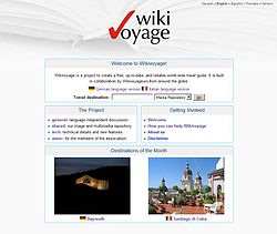 Snímek obrazovky portálu Wikivoyage před spuštěním pomocí WMF