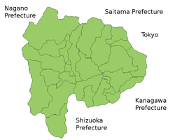 Mapa de la prefectura de Yamanashi.