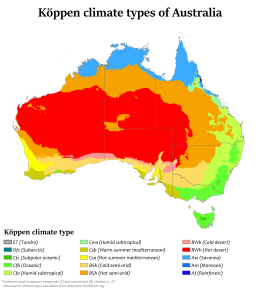 Tipurile de climă Köppen pentru Australia.