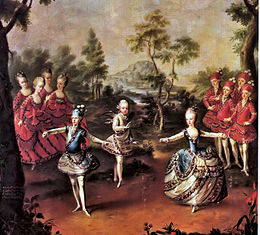 Maria Theresias af Østrigs børn danser i Metastasios [Il Trionfo d'Amore] fejl: {{lang}}: text has italic markup (help) . Pigen til højre er Marie Antoinette  