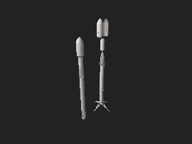 Modelo interactivo en 3D del Falcon 9, totalmente integrado a la izquierda y en vista de despiece a la derecha.  