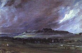 Old Sarumas Viltšyre, negyvenama kalva, kurioje iki 1832 m. buvo išrinkti du parlamento nariai. Džono Konsteblio paveikslas, 1829 m.