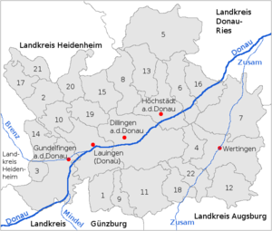 Distriktet (Landkreis) Dillingen - nummer på kartan: se även den motsatta listan.