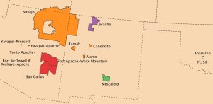 Present day reservations of Apache, Navajo (Diné), or with large Apache populations.