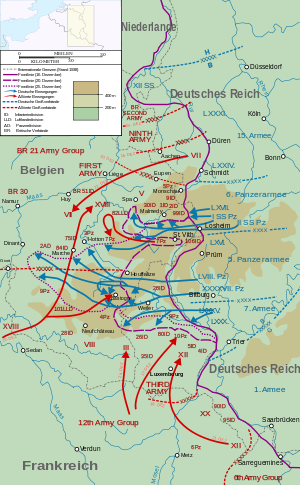 Verlauf der Ardennenoffensive vom 16. bis zum 25. Dezember 1944.