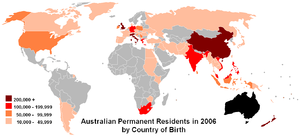 2006年澳大利亚居民人口估计的出生国， 来源：澳大利亚统计局。
