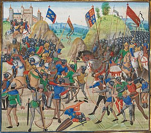Buchmalerei in den Chroniques des Geschichtsschreibers Jean Froissart zur Schlacht von Crécy