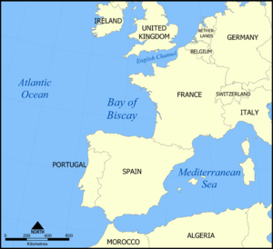 Map of the Bay of Biscay.