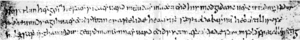 Cædmons Hymne, geschrieben in nordumbrianischer Sprache. Dies ist die früheste bekannte Version dieses Werkes.
